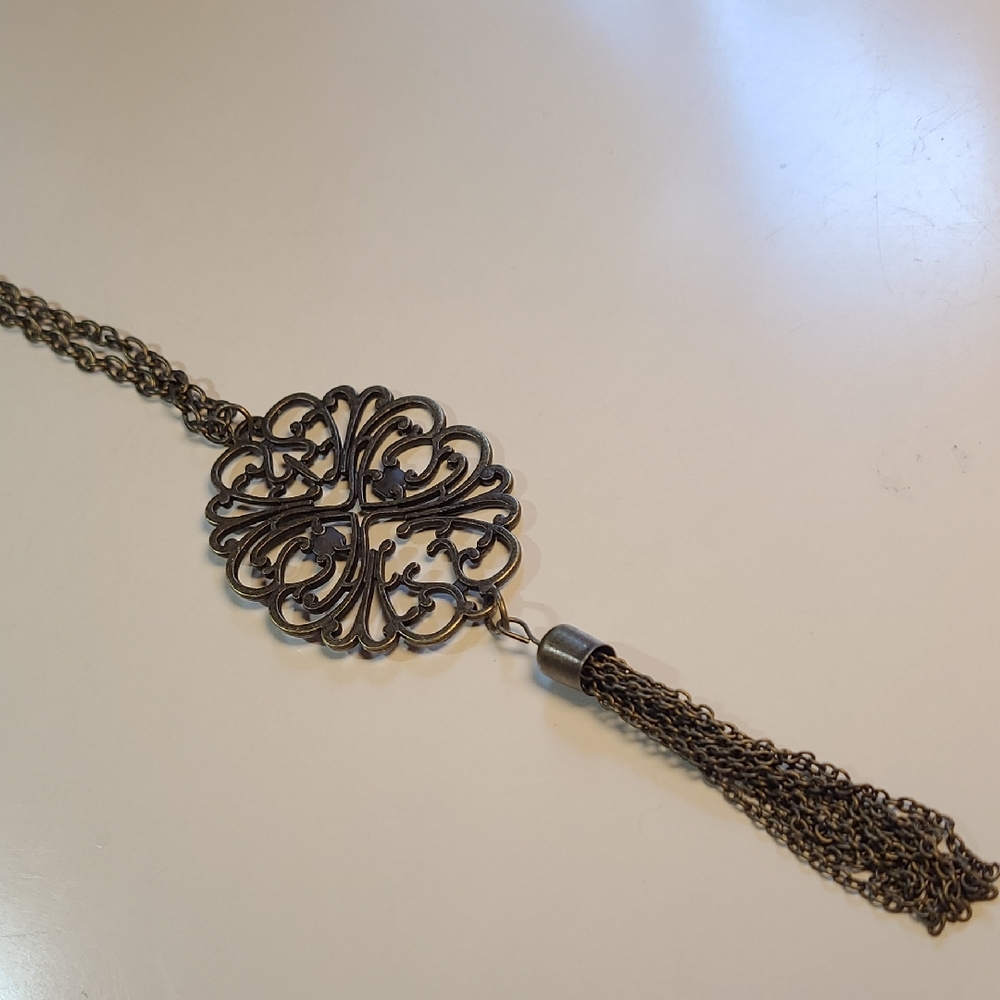 Elegant Bronze Tassel Pendant Long Necklace